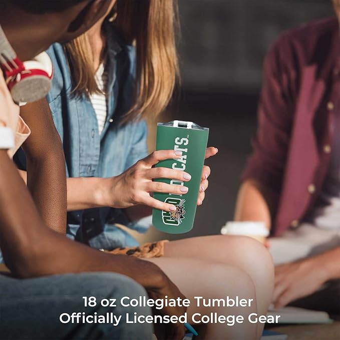 Campus Colors NCAA Stainless Steel Tumbler perfect for Gameday - 18 oz - Double Walled - Keeps Drinks Perfectly Insulated (Ohio Bobcats - Green)