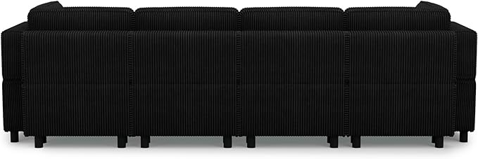 114.2" Modular Sectional Sofa with Deep Storage Seat,U Shaped Sectional Sofa Couch Convertible 6 Seater Corduroy Couch with Movable Ottoman,Upholstered Sectional Couches for Living Room,Black