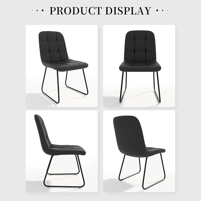Dining Chairs Set of 2, Modern Kitchen Faux Leather Dining Room Chair for Kitchen Living Dining Room (2 Black)