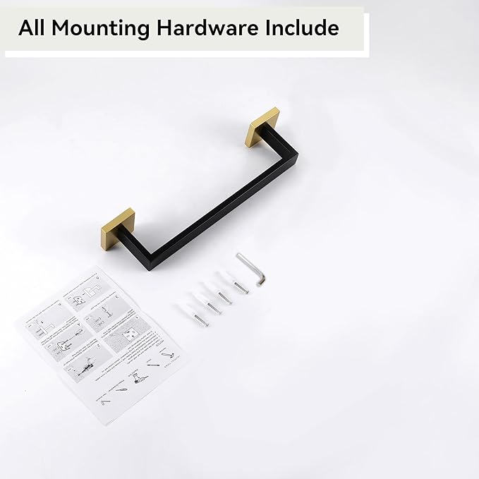 LANC 12-Inche Towel Bars for Bathroom Wall Mounted Matte Black and Gold Bath Hand Towel Holders Total-14” Towel Hanger Stainless Steel Towel Rails for Kitchen Towel Racks Towel Rods, A8804GK-3P1