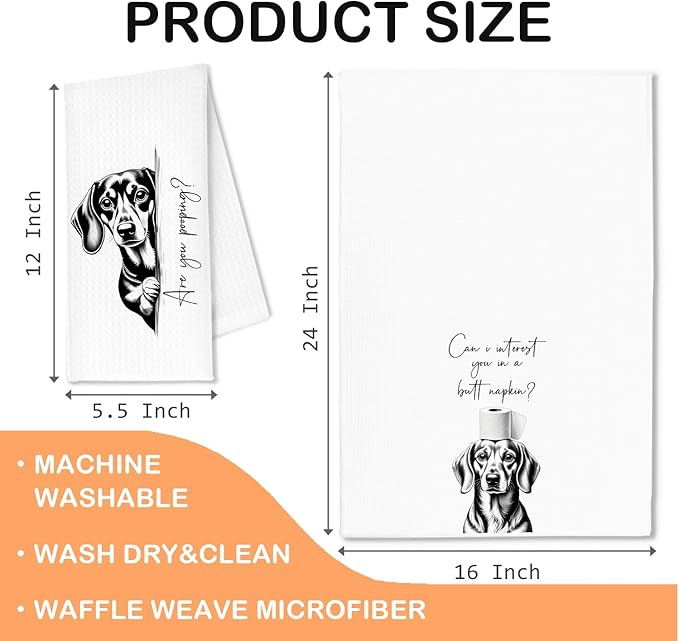 Funny Dachshund Dog Hand Towels, Dachshund Bathroom Decor, are You Pooping Weiner Dog Decorative Hand Towels for Bathroom Washroom Restroom Toilet, 16x24 Inch Set of 2