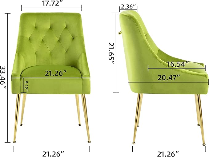Modern Dining Chair Set of 6, Mid-Century Room Chair, Upholstered Comfortable Velvet with Back Pull Rod and Metal Legs for Kitchen, Living (Yellow-Green) (DYXSD)