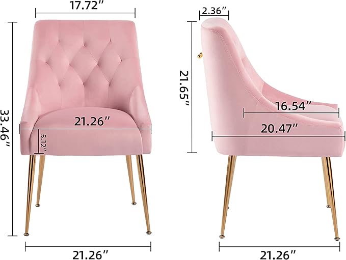 Modern Dining Chairs Set of 4, Mid Century Dining Chairs with 5.12” Cushions and Golden Legs, Velvet Upholstered with Back Pull Rod, for Kitchen, Living Room, Pink