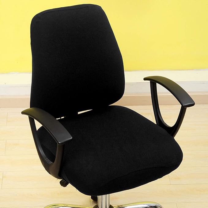 Computer Office Chair Cover, Split Protective & Stretchable Rotating Armchair Slipcover, Washable Dining Chairs Covers (Black)