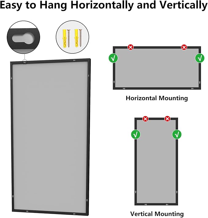 Bathroom Mirror 30x71 Matte Black Rectangle Bathroom Wall Mirror for Over Sink, Modern Large Vanity Mirror, HD Tempered Glass, Anti-Rust Aluminum Alloy Frame, for Living Room, Bedroom, Entryway