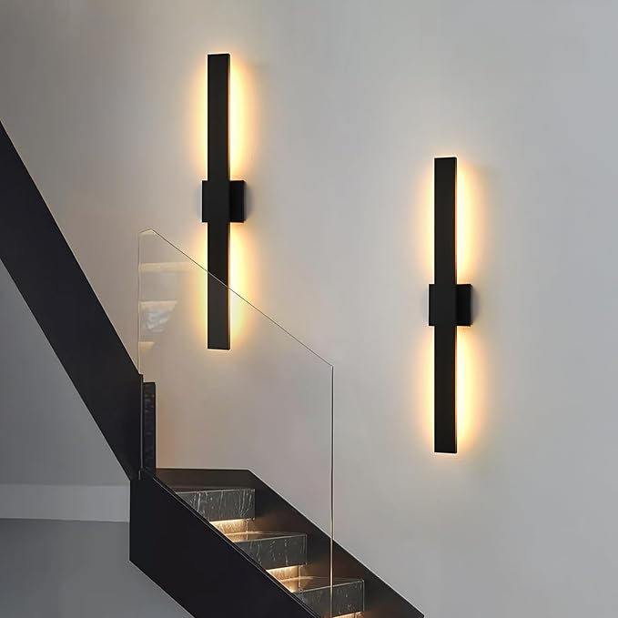 Upgraded 2-Pack 23.6in Black Long Modern LED Outdoor Wall Lights 3000K 4000K 5000K Dimmable Exterior Wall Sconce Outside Light fixtures for House Garage Front Door