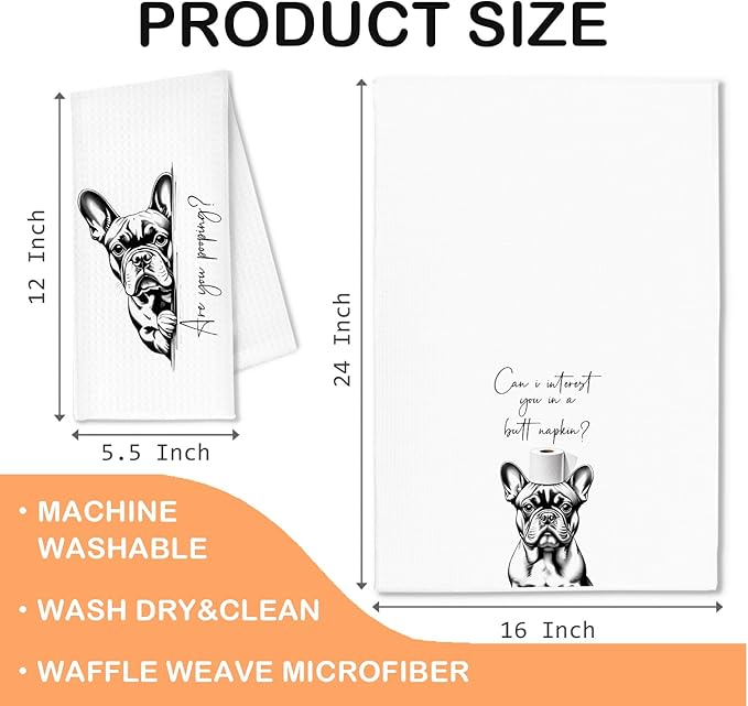 Funny French Bulldog Hand Towels, Frenchie Dog Bathroom Decor, Gifts for French Bulldog Lovers Decorative Hand Towels for Bathroom Washroom Restroom Toilet, 16x24 Inch Set of 2
