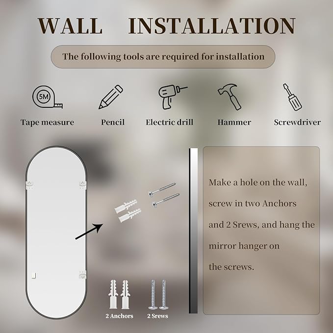 Oval Full Length Mirror, 71"×32" Wall-Mounted Floor Mirror with Metal Frame, Ultra-Clear Explosion-Proof Dressing Mirror, Simple and Classic Deco for Cloakroom/Bedroom/Living Room, Black