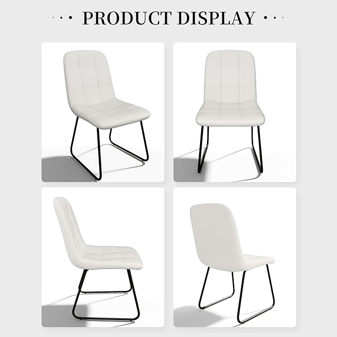 Faux Leather Dining Chairs Set of 4, Modern Upholstered Kitchen Chairs with Curved Backrest and Metal Legs, PU Leather Dining Room Chairs for Kitchen Living Dining Room Set of 4 White