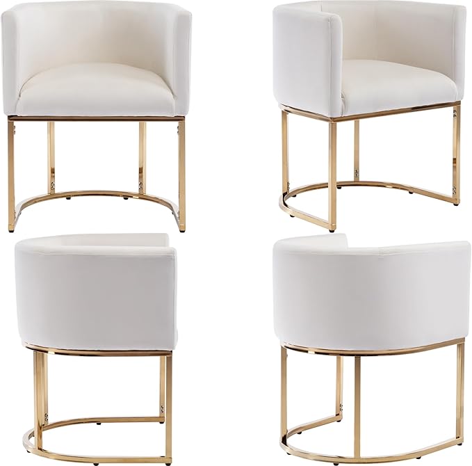Velvet Dining Chairs Set of 4 Modern Barrel Arm Chairs with Golden Frame, Upholstered Kitchen Chairs 18.5" Wide Accent Chairs for Living Room Dining Room Restaurant, Beige