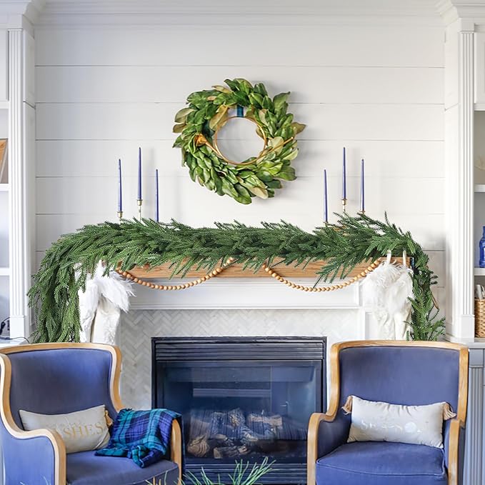 DearHouse Norfolk Pine Garland, 6 Ft Artificial Greenery Christmas Decoration for Holiday Season, Mantel Fireplace Table Runner Centerpiece (Dark Green, 6FT)