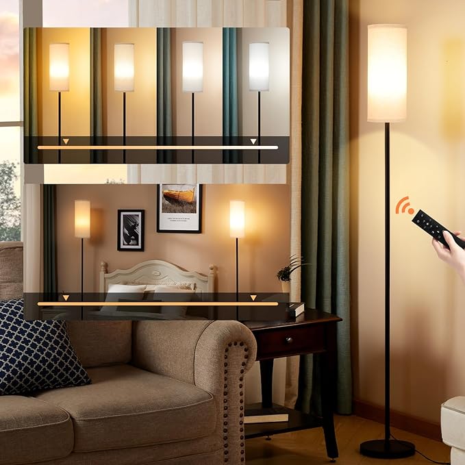 Ambimall 66'' Floor Lamps for Living Room with Remote Control and Stepless Dimmable Colors Temperature & Brightness, 9W Bulb Included(Beige Lampshade & Black Pole)