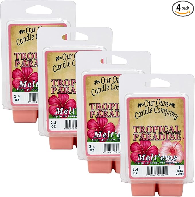 Our Own Candle Company Premium Wax Melt, Tropical Paradise Scent, Handmade in The USA, 24 Cubes (4 Pack, 9.6oz Total)