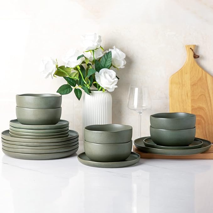 AmorArc Dinnerware Sets, Wavy Rim Plates and Bowls Sets,Highly Chip and Crack Resistant | Dishwasher & Microwave & Oven Safe Dishes set, Service for 8 (24pc)