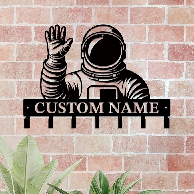 Personalized Custom Astronaut UFO Metal Wall Keys Hooks,Clothes Hooks Astronaut Art coat racks,door holder,Black Astronaut decorations for home,Entrance doors,Hallway, Bedroom,Keys,Hats (Style H)