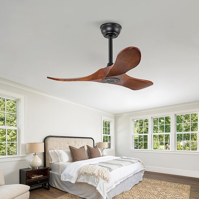 36 Inch Solid Wood Ceiling Fan with Remote,Ceiling Fan no Light,6 Speeds,Noiseless,Reversible DC Motor,Modern Ceiling Fans without Lights for Living Room Bedroom Farmhouse,Patios