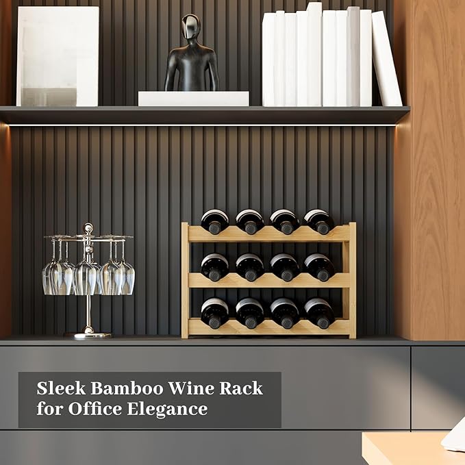 Wine Rack,Bamboo Wine Storage Cabinet Shelf,Countertop Wine Shelf- Freestanding Wine Holder for Kitchen & Pantry (Natural, 3-Tier)
