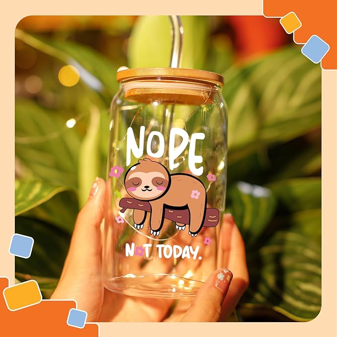 NewEleven Christmas Gifts For Women - Stuff For Sloth Lovers - Cute Funny Christmas Gifts For Women, Best Friend, Sister, Daughter, Coworker - 16 Oz Coffee Glass