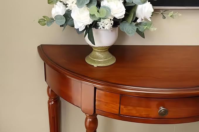 Solid Wood Console Table with Drawer, Semi-Circle Entryway Storage Shelf, Half-Moon Porch Table Side Elegant Vintage Sofa for Living Room (31.5" L x 13.8" W x 31.5" H)