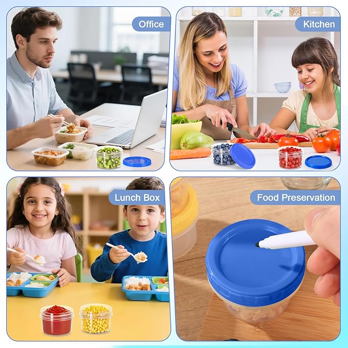12 Pcs 8 oz Plastic Containers with Screw Lids, Reusable Clear Food Storage Containers with Pen and Brush for Snack Salad Fruit, Freezer Storage Containers, Microwave & Dishwasher Safe