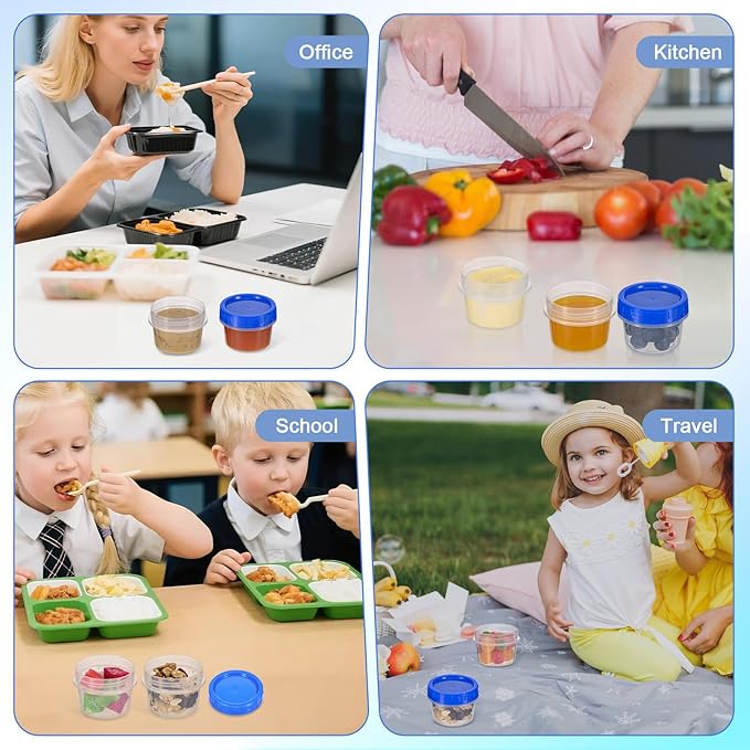 6 Pcs 2 oz Salad Dressing Container To Go Small Sauce Containers with Lids, Reusable Condiment Cups for Lunch Box, Airtight Freezer Storage Containers, Microwave & Dishwasher Safe