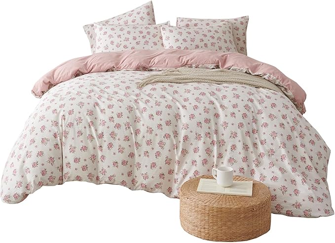 Comforter Queen Set Floral 3 Pieces Soft Cute Fresh Floral Bedding Lightweight Garden Style Floral Botanical Comforter for All Seasons and 2 Pillowcases