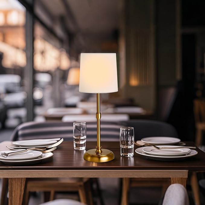 Cordless Gold LED Table lamp, 5200-mAh Rechargeable Battery, 3-Level Brightness, Build-in Integrated LED 320 Lm Max, Night Lamp Ambient Light, for Bedside Restaurant Dining Table