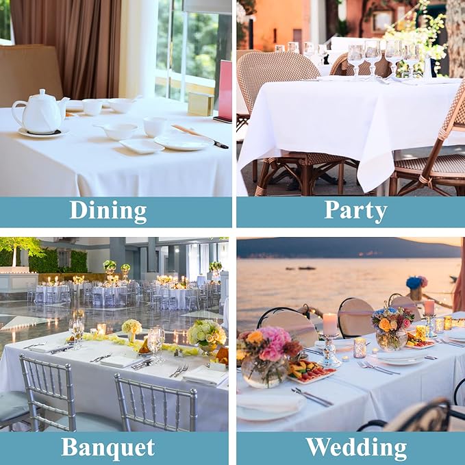 VidaFete Table Cloth 90 * 132inch 10 Pack Rectangle Tablecloth Polyester, Stain Wrinkle Resistant Polyester Dining Table Cover for Kitchen Dinning Party Wedding Rectangular Tabletop Decoration(White)