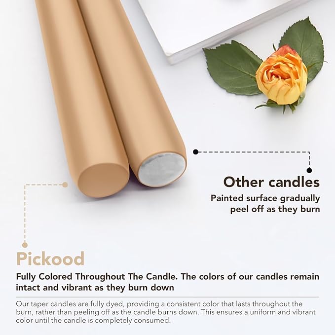 New Burning Formula Unscented Dripless 10-Inch Taper Candles Set of 12 - Beige, for Wedding, Dinner - Smokeless, Long Burning - Hand Poured, Colored Tall Candlesticks - Beige