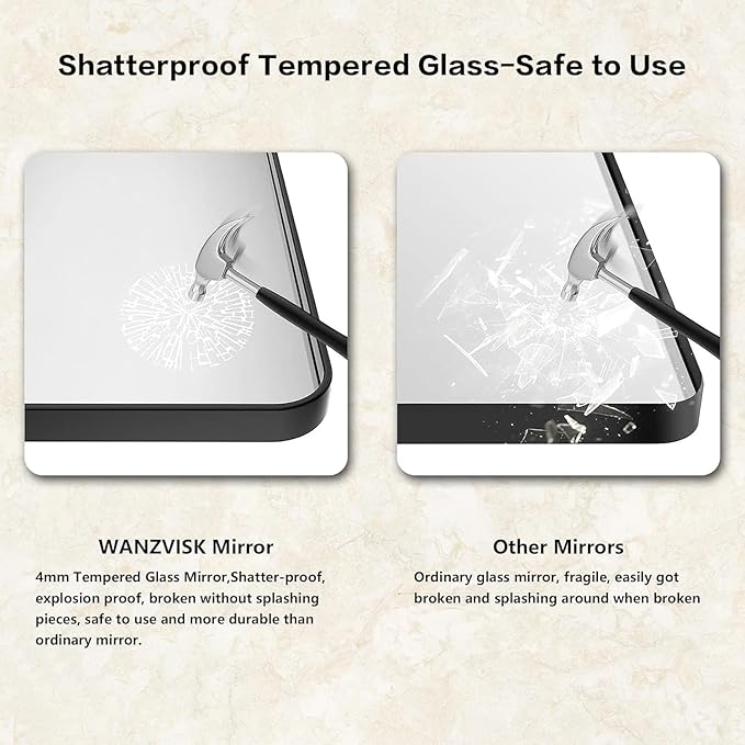 Black Framed Mirrors for Bathroom,55 x 36 Inch Rounded Conner Rectangle Mirror for Wall, Matte Black Vanity Mirror with Tempered Glass,Anti-Rust,Hangs Horizontally or Vertically