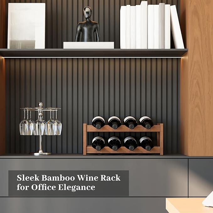 Wine Rack,Bamboo Wine Storage Cabinet Shelf,Countertop Wine Shelf- Freestanding Wine Holder for Kitchen & Pantry (Brown, 2-Tier)