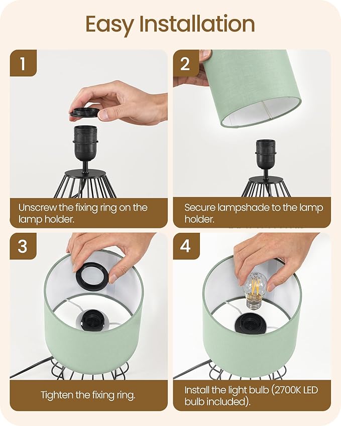 Green and Black Table Lamp, Small Bedside Lamp with Metal Base & Green Linen Lampshade, Modern Nightstand Lamp, Cute Desk Lamp for Bedroom, Living Room, 2700K LED Bulb Included, J06TL05