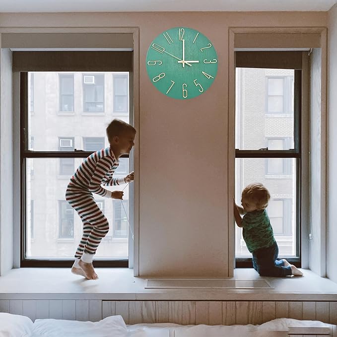 Wall Clock, Silent Clock, Wall Clocks Battery Operated, 12 inch Modern Wall Clock, Suitable for Offices, Living Rooms, Kitchens, Homes, Schools (Grass Green Without Second Hand)