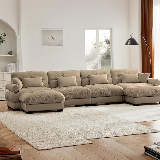 Camel Ottoman for Modular Sectional Sofa, Single Sofa, Ottoman Seat for Convertible Sectional, Velvet Sofa Couch for Living Room, Bedroom, Apartment