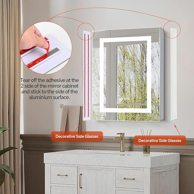 20x 26 LED Lighted Medicine Cabinet with Lights, Recessed or Surface Wall Mount Medicine Cabinet Mirror for Bathroom with Storage, Outlets & USB, Tempered Glass, 3-Color Dimming, Adjustable Shelf