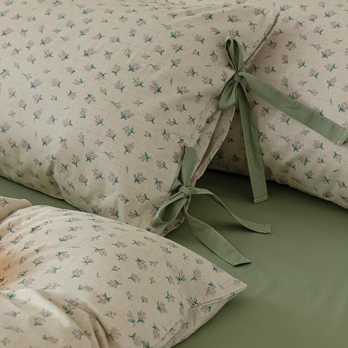 EAVD Garden Style Small Floral Comforter Set Queen Fluffy Soft Microfiber Chic Shabby Floral Bedding Set with 2 Pillowcases Reversible Cute Botanical Comforter Set for All-Season