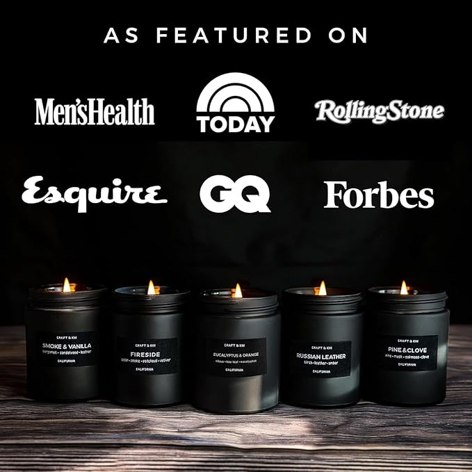 Craft & Kin Premium Orange & Eucalyptus Candle | Black Christmas Scented Candles for Home | Long Lasting with 45 Hour Burn Time, 7.6oz | Soy Holiday Candle | Aromatherapy at Home | Gifts for Men