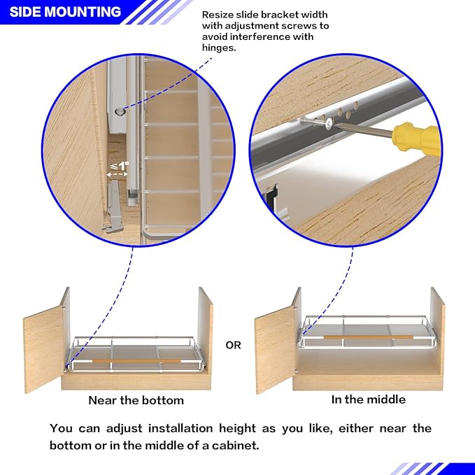 Pull Out Drawer Cabinet Organizer, Expandable Slide Out Storage Shelves - Heavy Duty, Durable and Smooth Slide-Out, 16.3"~26.3" Wide x 17.3" Deep, 1 Pack