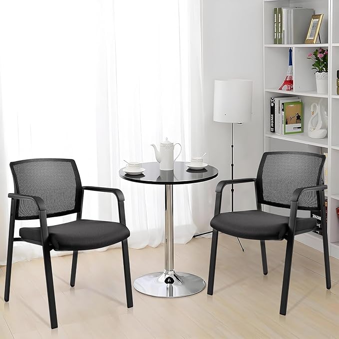 CLATINA Mesh Back Stacking Arm Chairs with Upholstered Fabric Seat and Ergonomic Lumbar Support for Office School Church Guest Reception Black 8 Pack Set New Version
