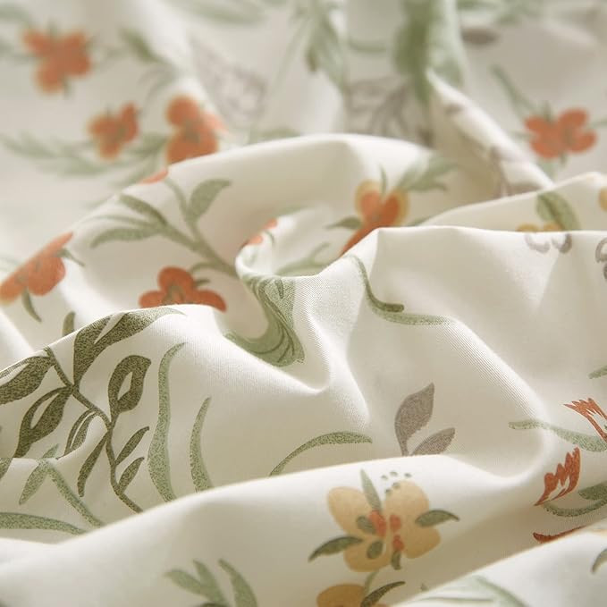 EAVD Vintage Garden Floral Comforter Set Queen White Soft Microfiber Bedding Set Chic Fresh Floral Leaves Aesthetic Bedding Set with 2 Pillowcases Reversible Botanical Comforter Set