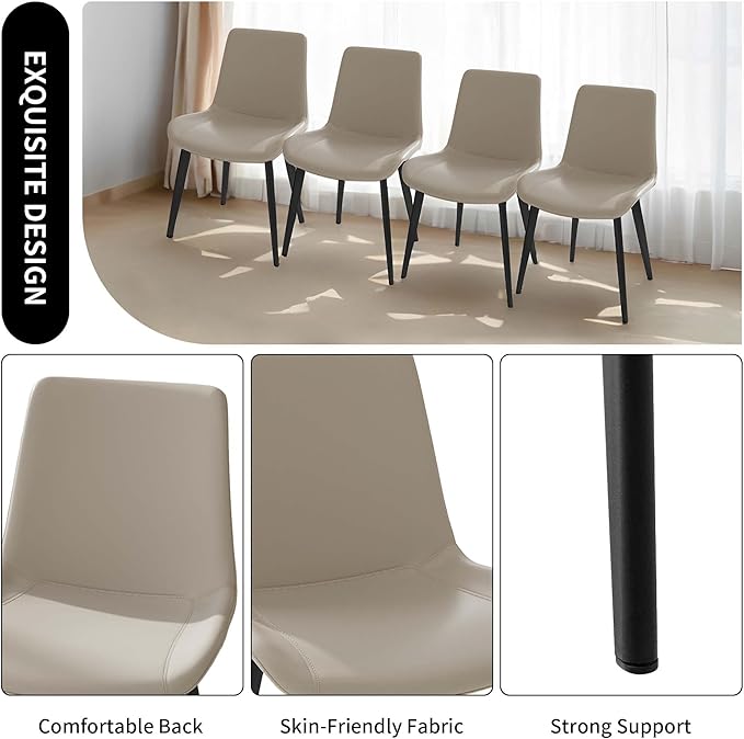 Dining Chairs, Modern PU Leather Dining Room Chair with Sturdy Metal Legs, Upholstered Seat Dinner Chairs Accent Side Chairs for Indoor Kitchen Living Room Restaurant Cafe (Cream, Set of 4)