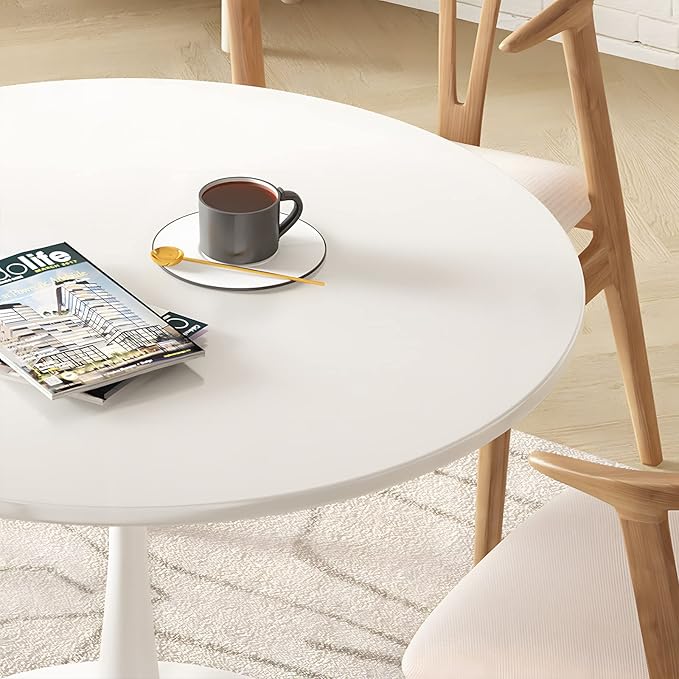 DKLGG White Round Dining Table, 31.5" Tulip Kitchen Dining Table for 2-4 People with MDF Table Top & Pedestal Base, Modern Minimalist Design