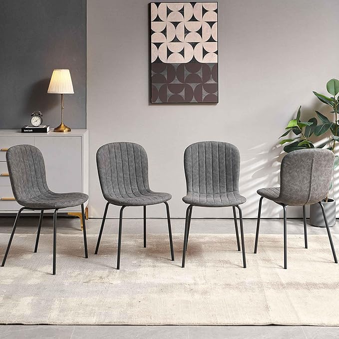 Home Kitchen Chairs Upholestered Set of 4, Ergonomic Dining Room Chairs Comfortable Faux Leather PU Living Room Chairs with Metal Legs