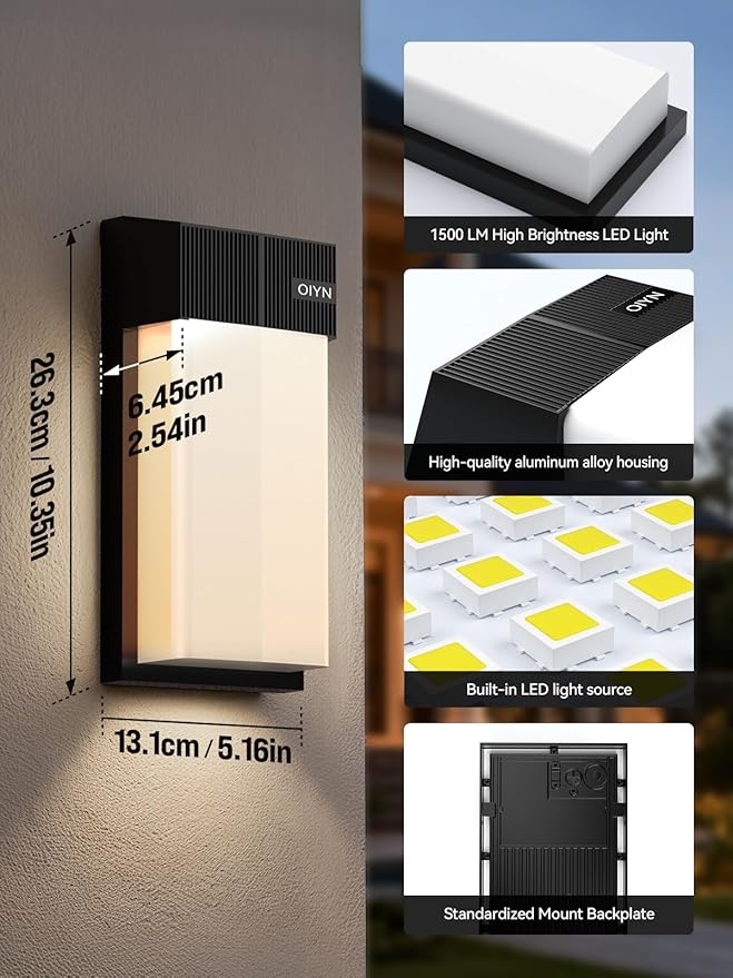 Outdoor Wall Light, Smart RGBICWW Porch Lights Outdoor, 1500LM Modern Wall Sconce with 30+ Scene Modes, Retome & APP Control, IP65 Waterproof Color-Changing DIY for Outdoor Decor, 1 Pack