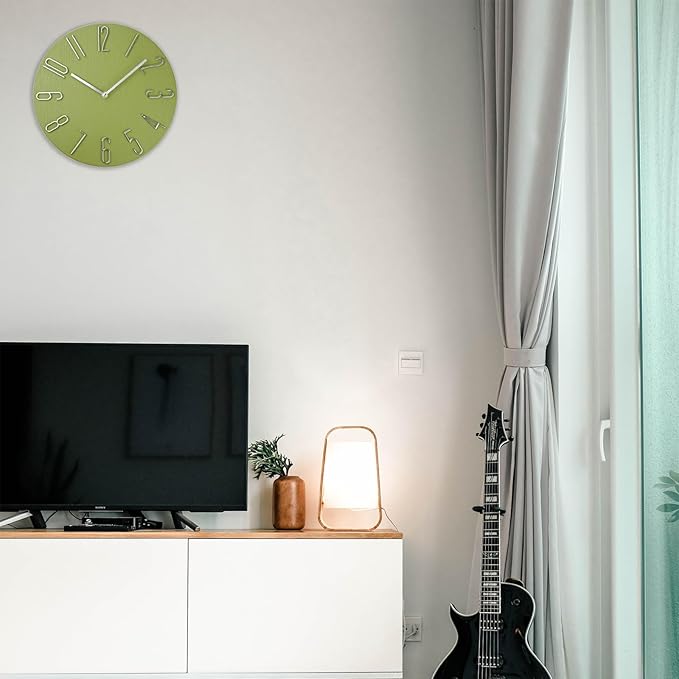 Wall Clock, Silent Clock, Wall Clocks Battery Operated, 12 inch Modern Wall Clock, Suitable for Offices, Living Rooms, Kitchens, Homes, Schools (Yellow Green Without Second Hand)