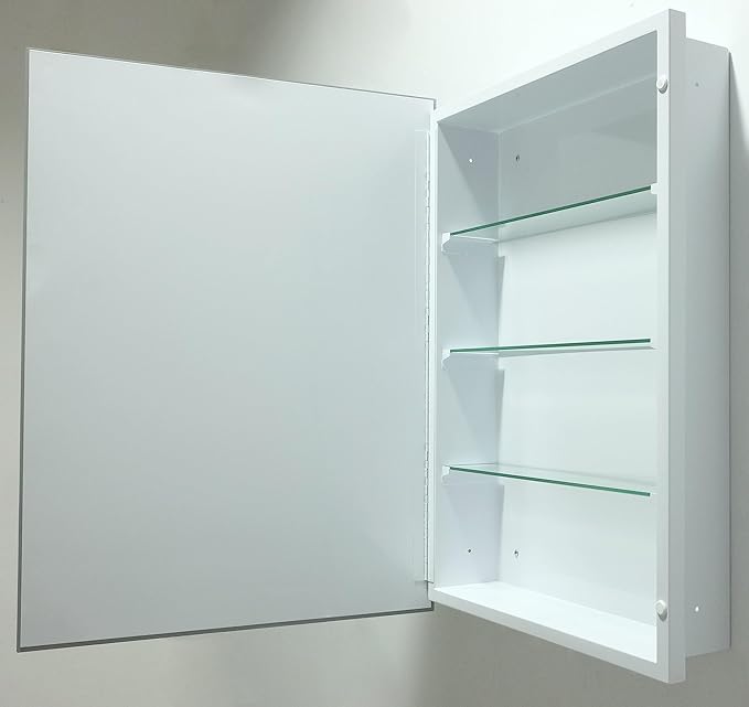 22"x30" Beveled Mirror Medicine Cabinet - Waterproof Bathroom Storage Cabinet, Frameless Mirror Cabinet, Adjustable Shelves, Recessed or Surface Mount (White)