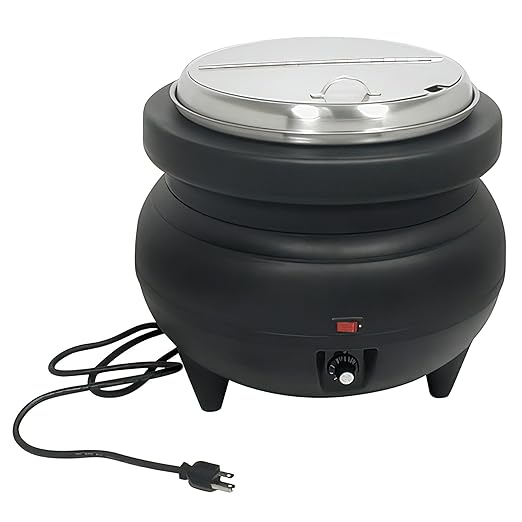 Adcraft 11.4 Quart Soup Kettle Warmer with Adjustable Temperature Control, Durable Scratch-Resistant Design, and Stainless Steel Insert, 120V, 11.4 Quart, Black