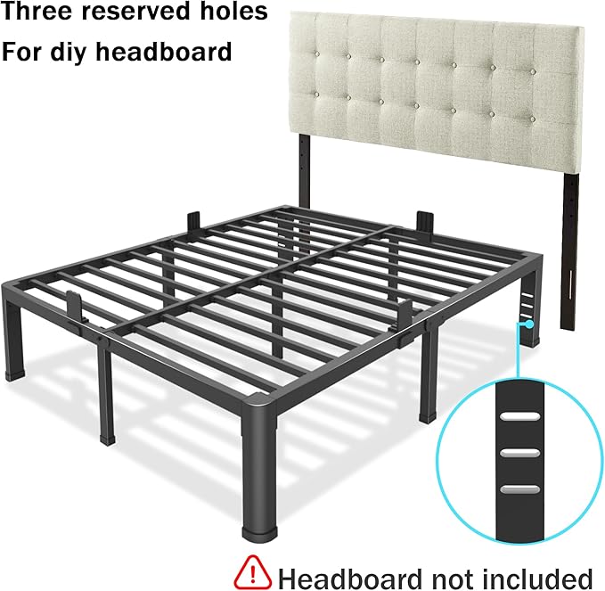 18 Inch California King Bed Frame with Rounded Corner and Headboard Hole Mattress Retainers 3500 lbs Heavy Duty Support Metal Platform Bed Frame Noise Free No Box Spring Needed Easy Assembly