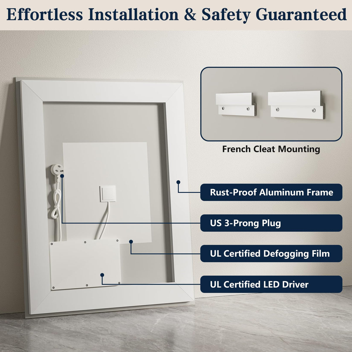 VEEYLOS 96x36 Inch LED Bathroom Mirror with Lights, Backlit & Front Lit