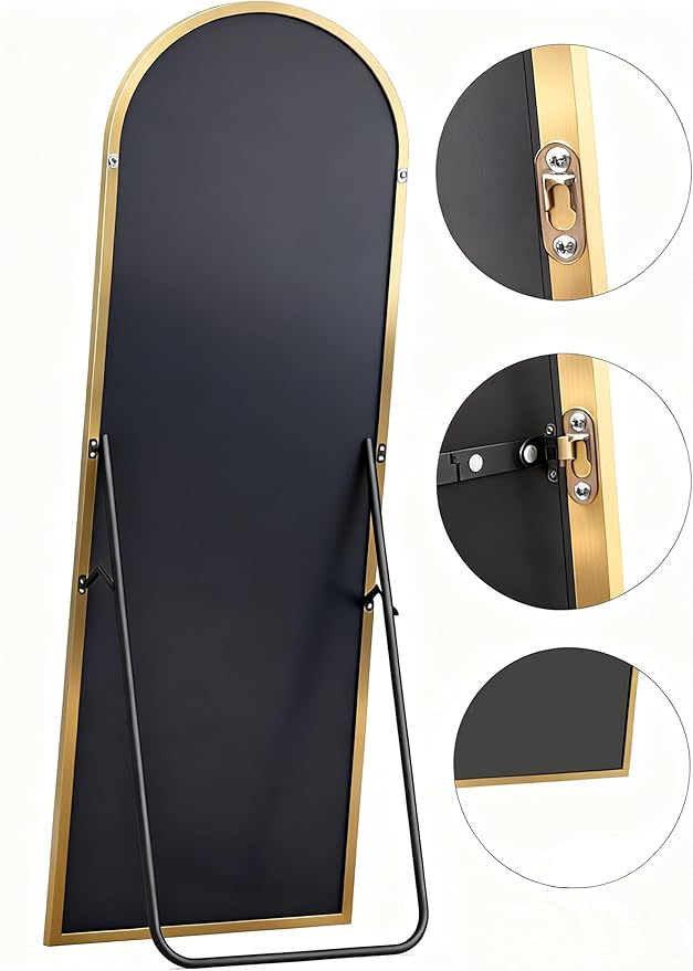 Arched Full Length Mirror, 71" L x 32" W Floor Mirror, Aluminum Alloy Frame, Shatterproof Glass - Free Standing, Leaning or Wall Mounted for Bedroom, Living Room, Entryway, Modern Home (Gold)
